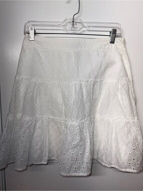 White Tiered Eyelet Cotton Skirt - Women's